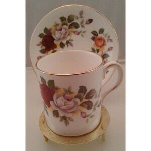 Grosvenor Summer Glory DEMITASSE Cup & Saucer Roses Brushed Gold